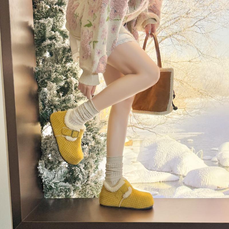 New Versatile Warm Plush Platform Cotton Shoes with Fur Buckle and Fur Integrated Snow Boots Women's Winter