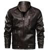 Men's  Winter Casual Long Sleeve Solid Stand Zipper Leather Jacket Top