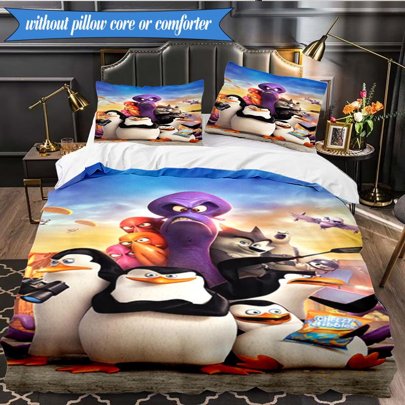 Penguins dventure 3pcs K-pop music group Bedding set,Ideal for Bedroom, Dormitory,Including Duvet Cover And 2pcs Pillowcases,Fan gifts
