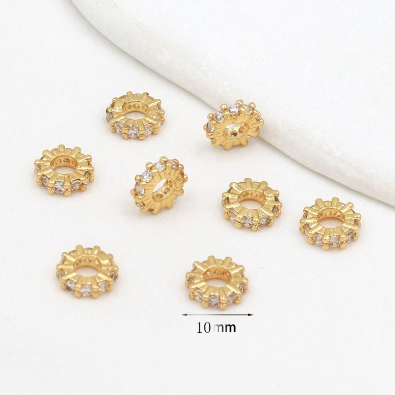 Farbechtheit k Echtgold mikro-eingefasster Zirkon Fassperlen Straße durchbohrt kleine Taille Kristallarmband DIY Perlenabstandshalter mit Perlen C