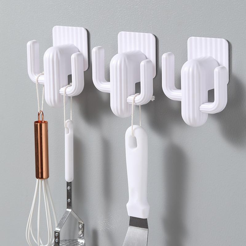 Plastic White Cactus Double Hooks For Door Wall Mounting Modern Decor Tools