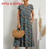 Cotton Linen Floral Print Summer Dress With Round Neck For Women