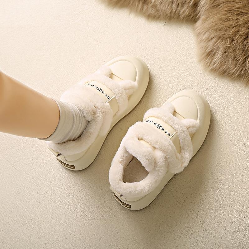 Women's Retro Velcro Thick Sole Fashion Lightweight Soft Sole Winter Warm Fur One Snow Boots Fluffy Lined Non-slip Casual Sports Cotton Boots