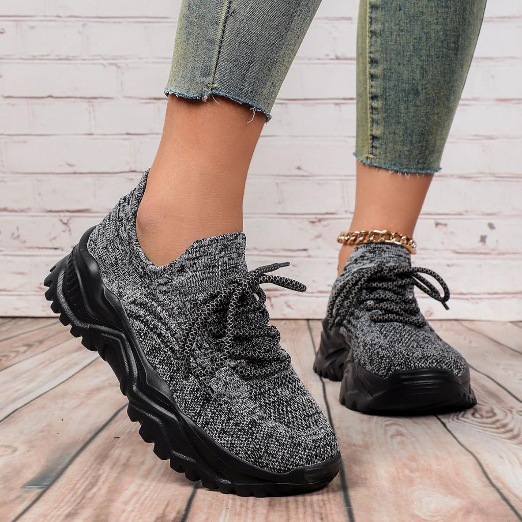 Fashion Chunky Shoes Platform Sneakers for Women Knitted Men's Casual Sports Shoes Breathable Trainers Elastic Slip-on Shoes