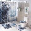 Moon White Tiger Shower Curtain Sets With Rugs Toilet Lid Cover And Bath Mat Fantasy Wild Animals Forest Shower Curtains With 12