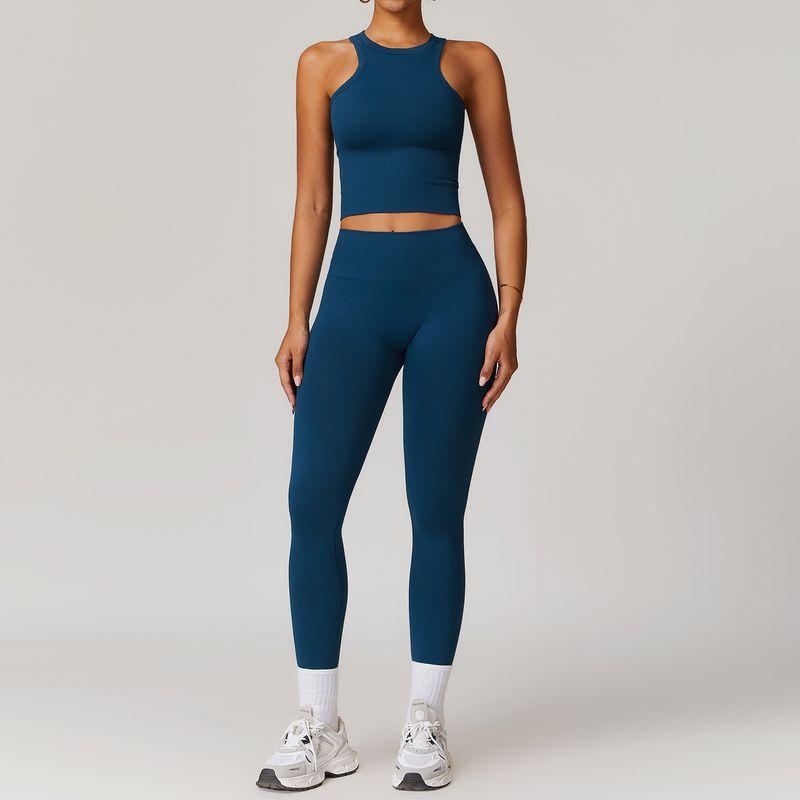 

Fashion Seamless H-Shaped Beauty Back Sports Suit Female Thread Waist Slimming and Hip Lifting Yoga Two-piece Set Fitness Yoga Sexy Vest + pants Blue L