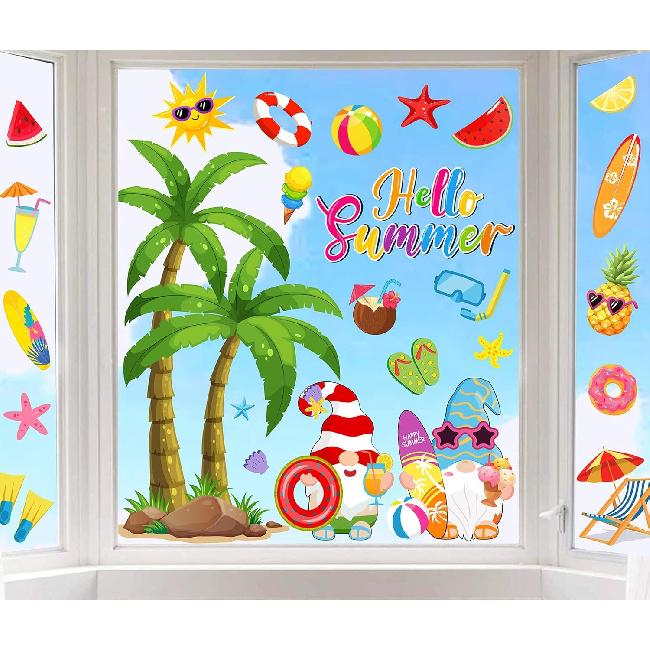 Whaline 6 Sheets St. Patrick's Day Window Clings Large Clover Tree Gnome Window Decals Double-Sided Green Shamrock Gold Co Windows Decor for Irish