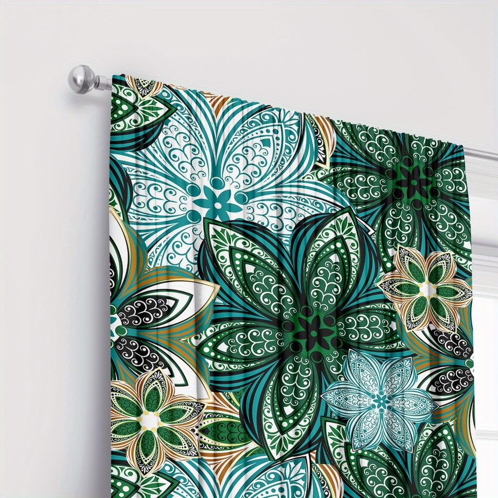 Elegant Floral Botanical Curtains Set Emerald Green Teal Patterned Window Drapes Living Room Bedroom Bohemian Tropical Style Hom