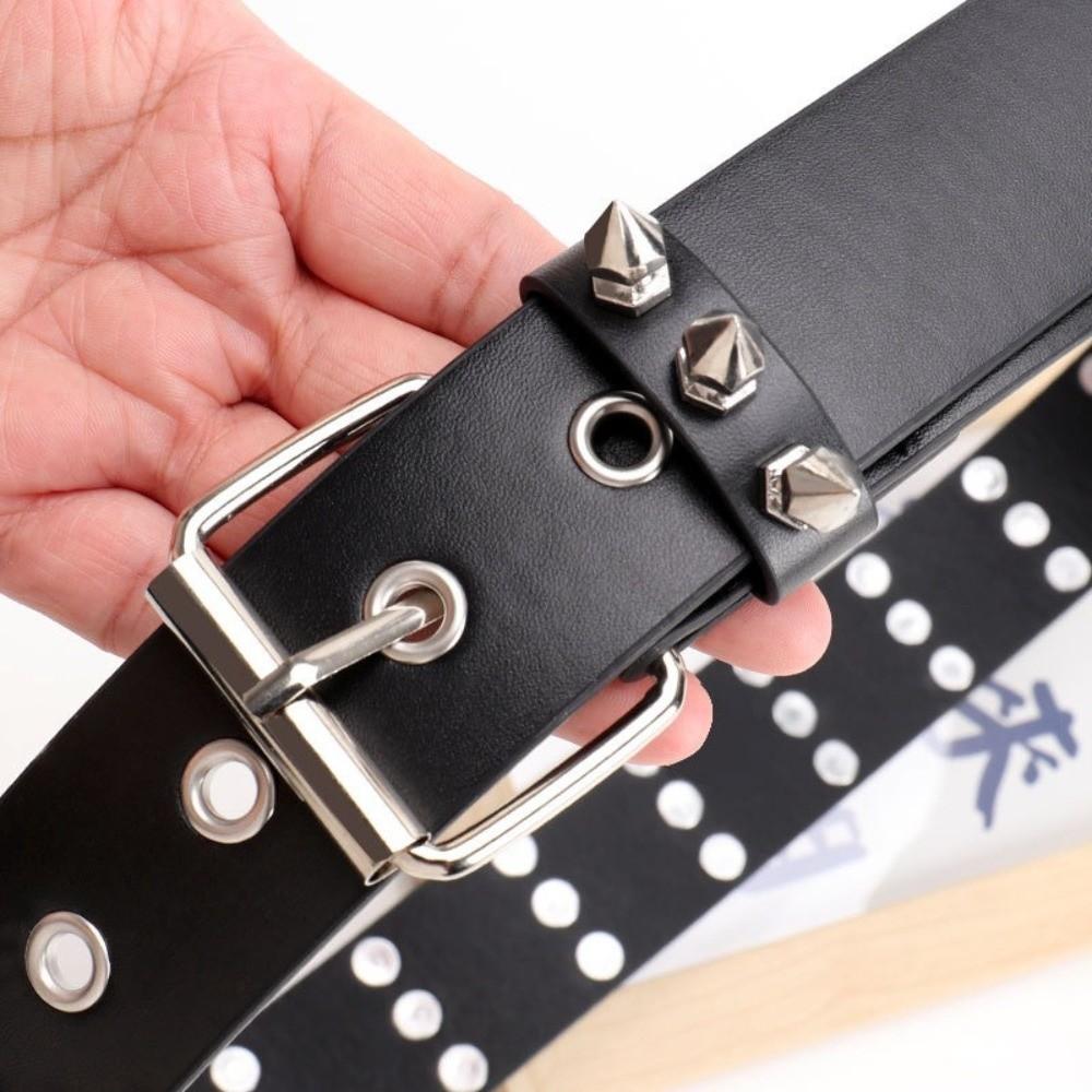 Fashion Retro Rivet Belt Black PU Leather Studded Belt Adjustable Goth Style Punk Belt for Men and Women