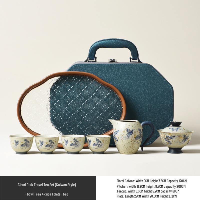 Guochao Red Stone Travel Tea Set: Portable Ceramic Kung Fu Teacups Gift Box