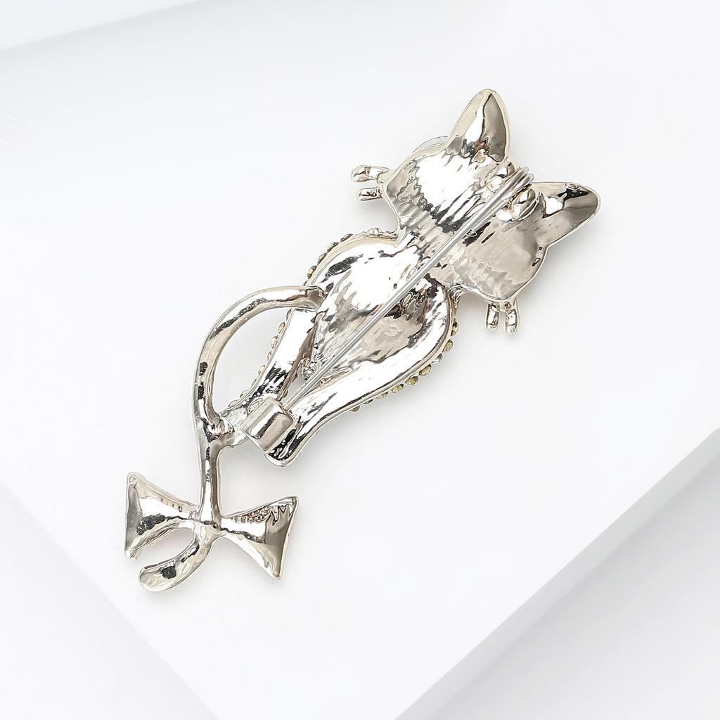 Glass Cat Brooch for Women Rhinestone Animal Kitten Lapel Pins Party Accessories