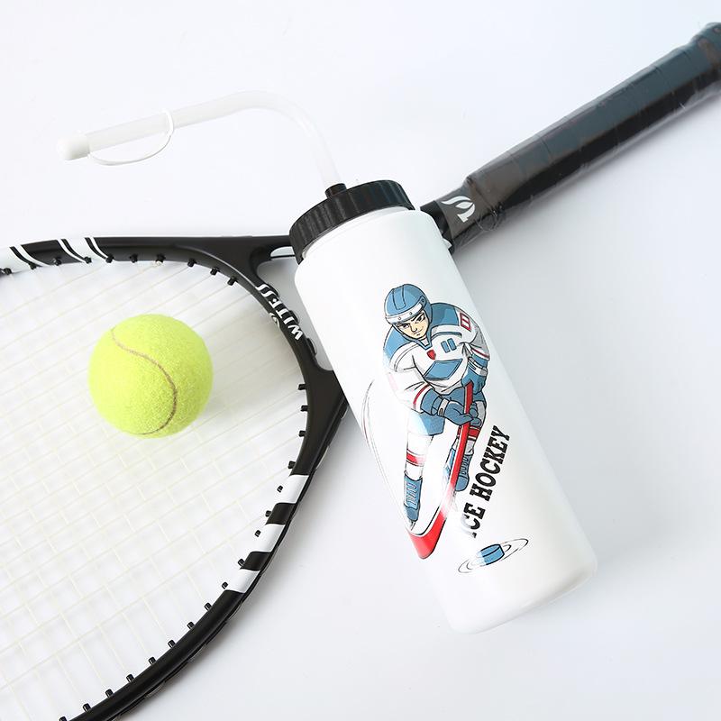 Ice Hockey Sports Leak-Proof 1L Portable Water Cup with Long Straw and Two Mouth Types