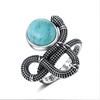 Snake Shaped Vintage Ring Natural Labradorite Ring 10*12MM Turquoise Moonstone Retro Gift for Women Men Fine Jewelry