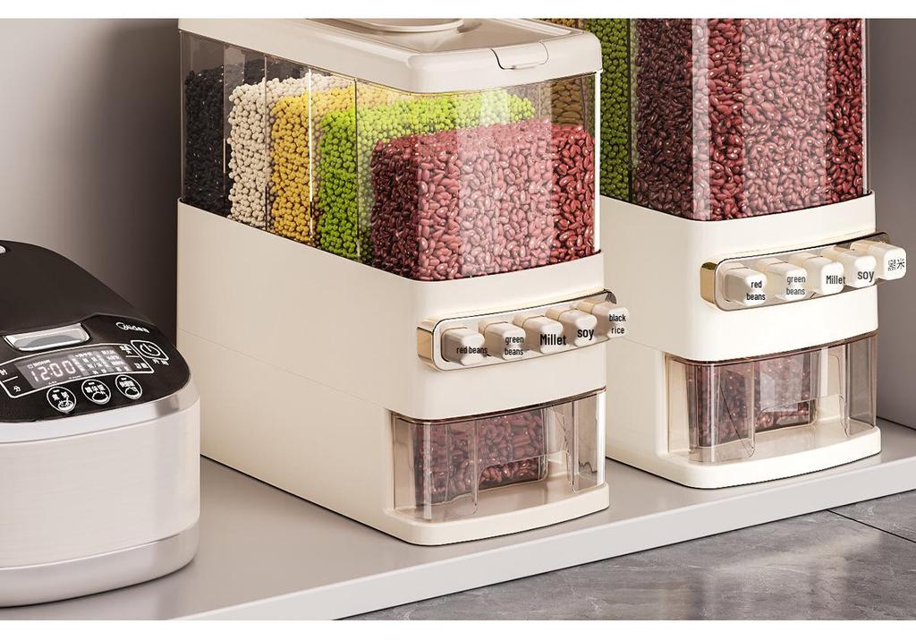 Press-Type Multi-Grain Storage Bin, Food-Grade Sealed Jar for Rice & Beans