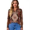 Women's Fashion Casual Lapel Short Long Sleeve Print Shirt Women's Button Up Tops