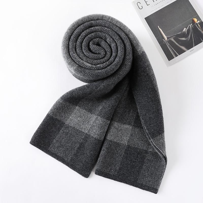 Cachecol de caxemira masculino para manter quente, cachecol de malha versátil para outono e inverno, caixa de presente de alta qualidade