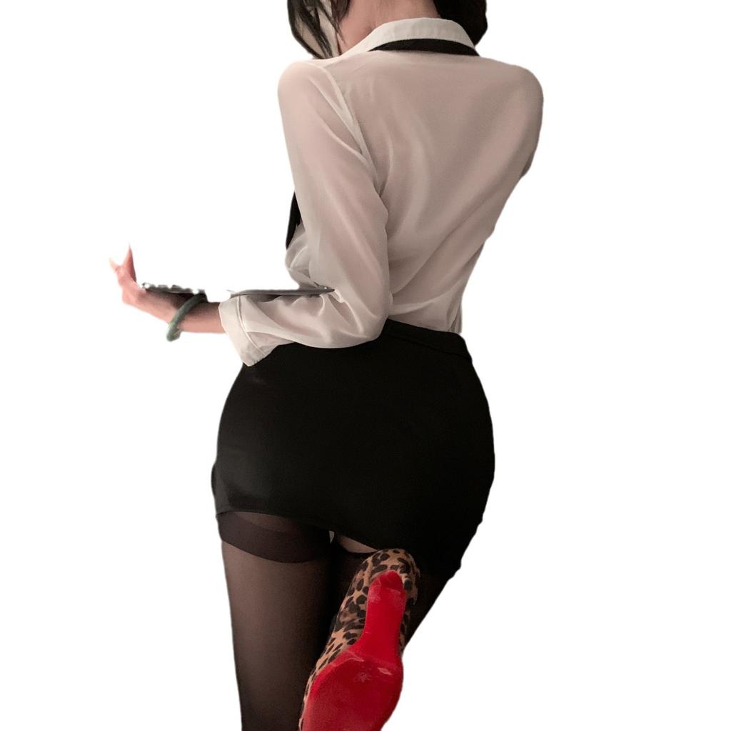 Erotic underwear plus size secretary sexy female teacher uniform seduction passion perspective training catty set hip skirt