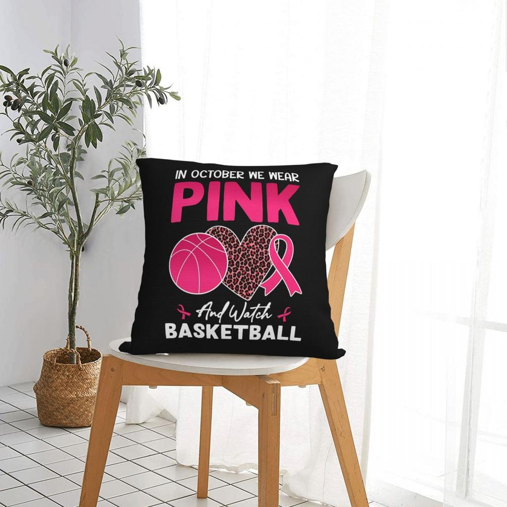 In October We Wear Pink And Watch Football Throw Pillow Cover Cushions for Sofa Breast Cancer Awareness Vintage Cushion Covers