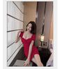 Sexy Mini Bust Cabaret Short Beautiful Bodycon Dress Wine [SDSXZWG] Dress, Body-Shaping, Tight, Sleeves, Neckline, (S, Red)