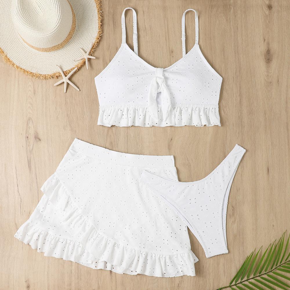 Multi-color Korean New Solid-color Girl Swimsuit Pure Desire Wind Bath Hot Spring Three-piece Skirt Split Bikini