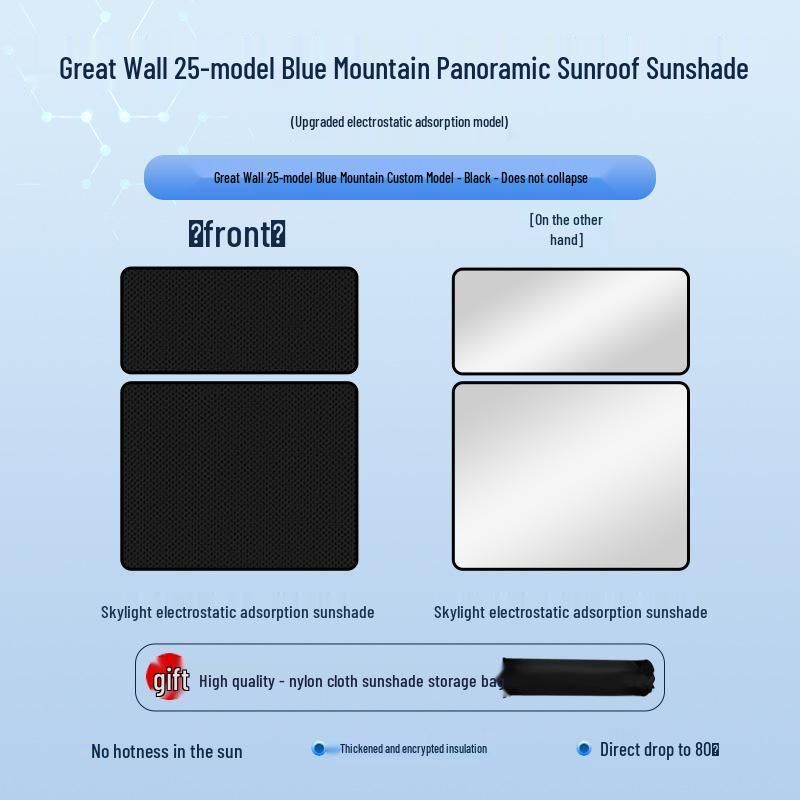 Blue Mountain Sunroof Sunshade for Great Wall 23-24: Heat Insulation, UV Protection, Privacy, & Camping Board