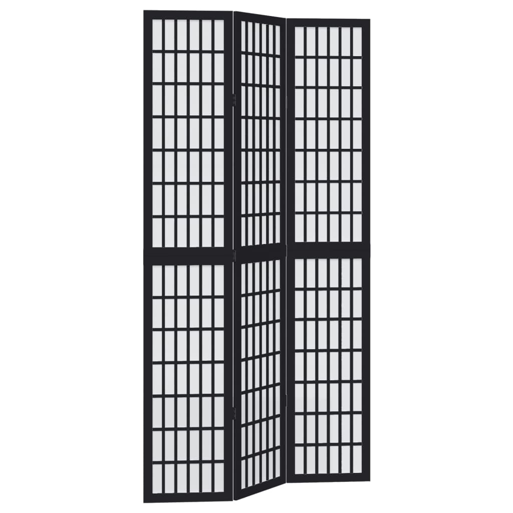 3 Piece Black Folding Screen Solid Paulownia Wood