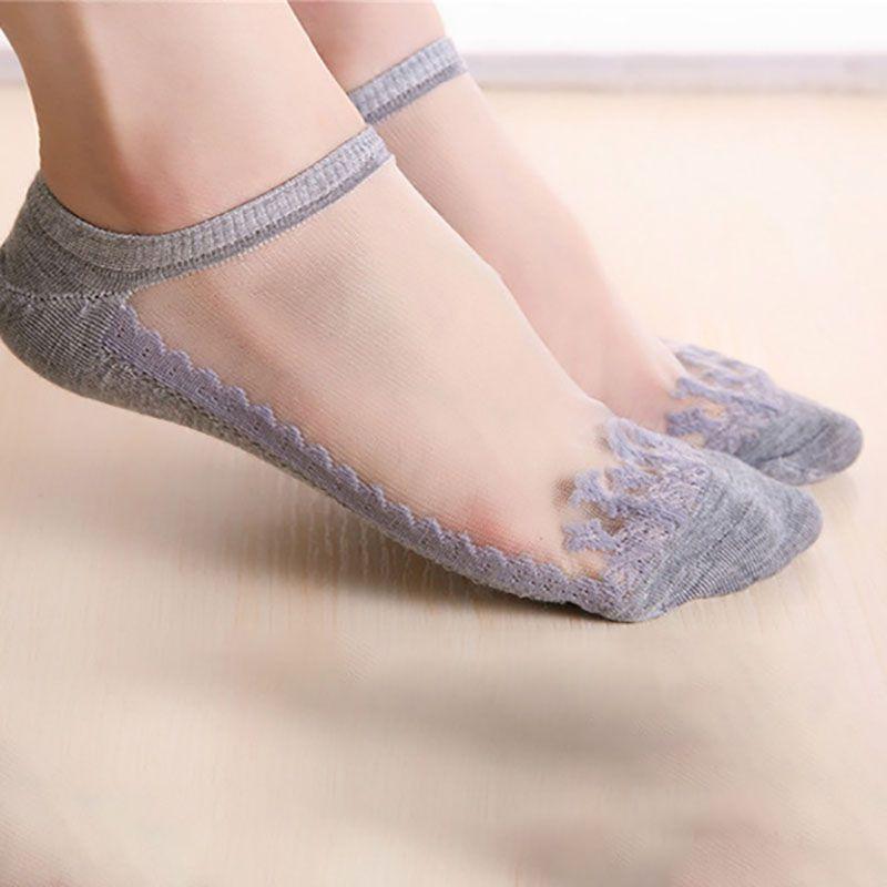 Classic Appeal Women Colors Sexy Ultra-thin Elastic Silky Short Silk Lace Invisible Socks In 7 Colors