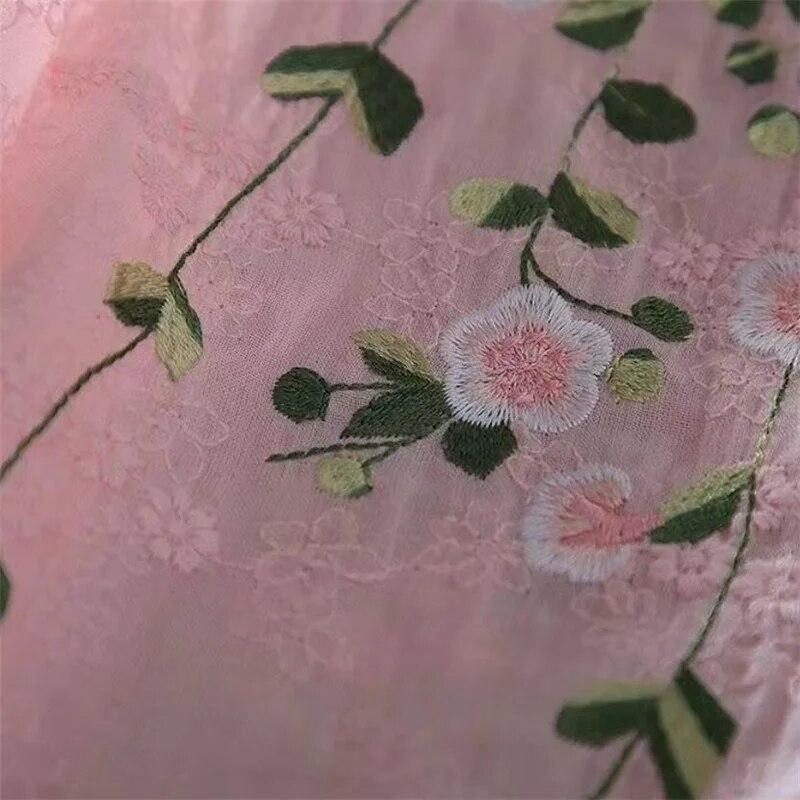 Literary Shirts for Women Embroidery Flowers Woman Blouses V-neck Half Sleeve Lace Blouses Summer Thin Top Shirt