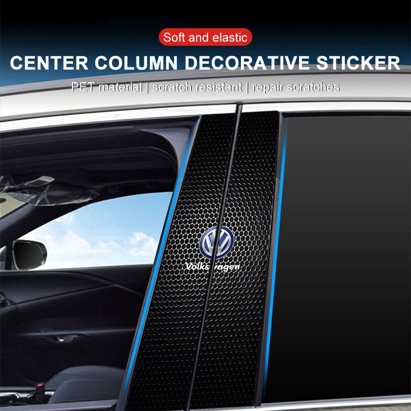 2Pcs Car Logo Center Pillar Protective Film Anti-scratch Sticker Decal For Volkswagen B5 B6 B7 T4 T5 Golf 4 5 6 7 Polo Passat Tiguan Jetta Gol