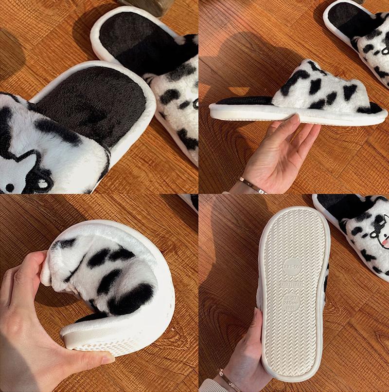 Fashion Kidmi Indoor Cotton Slippers for Women Fashionable Cute Cartoon Plush Cow Cotton Slippers Autumn and Winter Student Light Slides