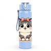 1PC Grey Kitten With Bow 750ml Color Plastic Sports Water Bottle Leakproof Flip Straw Lid Suitable for Sports Office Home Use