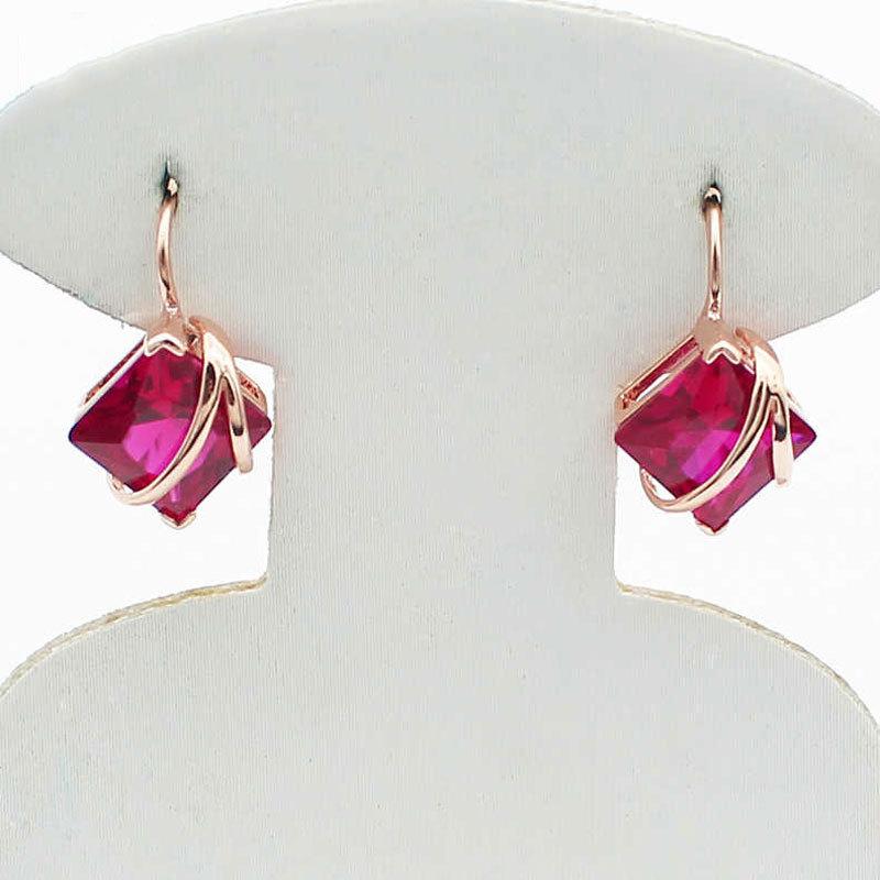 Exquisite Russian 585 Purple Gold Plated Rose Gold Square Redstone Earrings Simple Foreign Versatile Color Gold Earrings