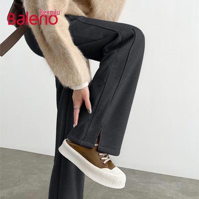 Baleno Damen Fischgrät High-Waist Warme Gerade Bein Freizeithose