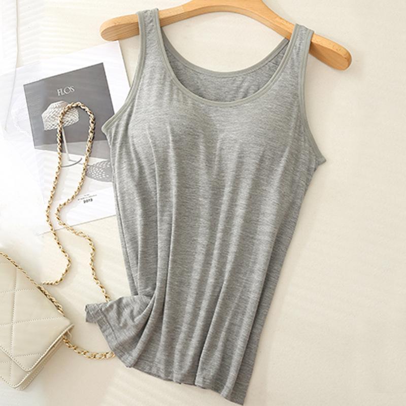 #Regata de fibra de bambu feminina sem sutiã com bojos integrados, roupa íntima básica plus size, blusa gola halter plus size