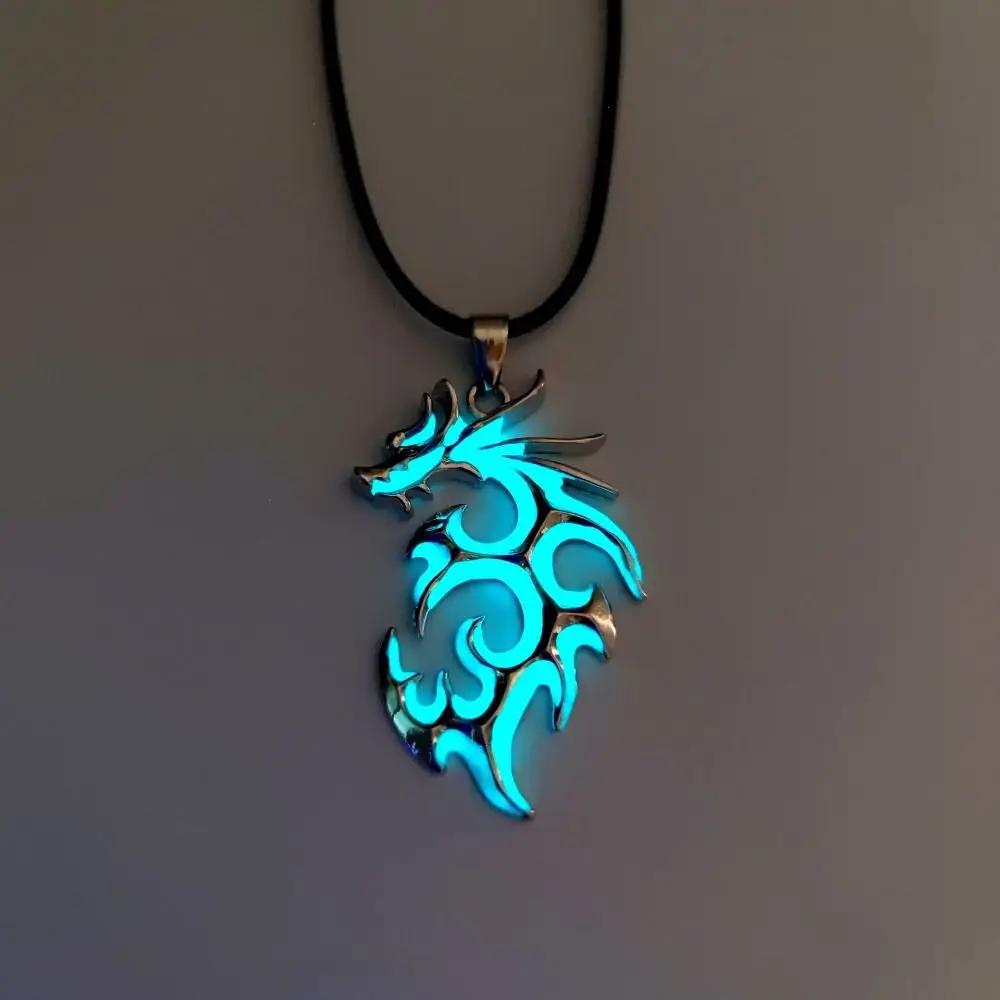 1PC Glowing In The Dark Dragon Pendant Necklace Moonstone Luminous Dragon Necklace Vintage Punk Flashing Necklace Men Boy Gifts