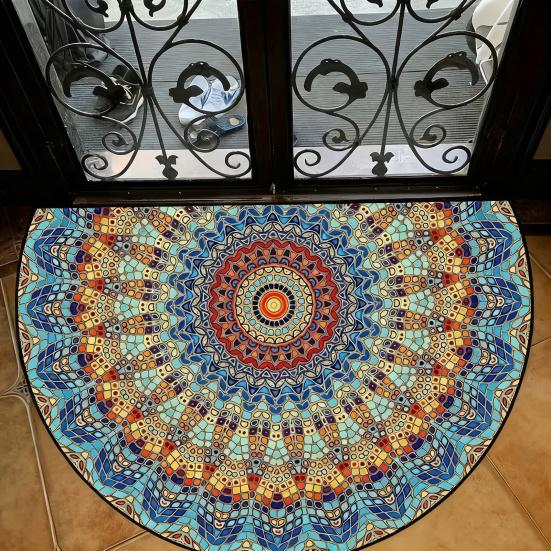 Yousheng Floral Doormat Absorbent Half Round Floor Mat Non-Slip Door Mat Decorative Entrance Rug for Living Room Bathroom Kitchen