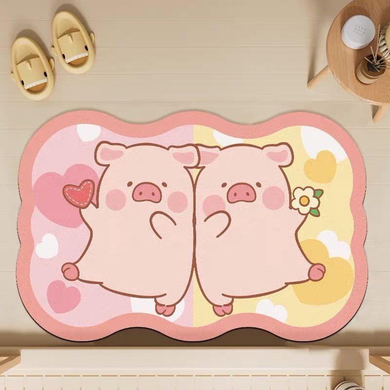 Lulu pig bathroom absorbent floor mat toilet diatom mud cushion non-slip quick-drying foot mat household door