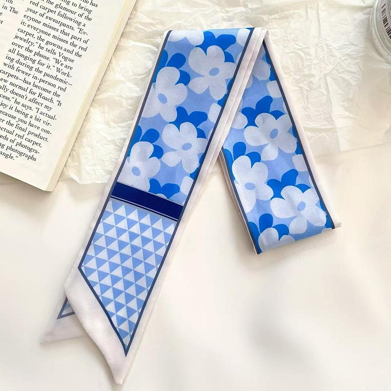Luxary Brand Design Flower Print Silk Scarf for Women Fashion Hair Headband Foulard Lady Skinny Bag Scarves Neckerchief Tie
