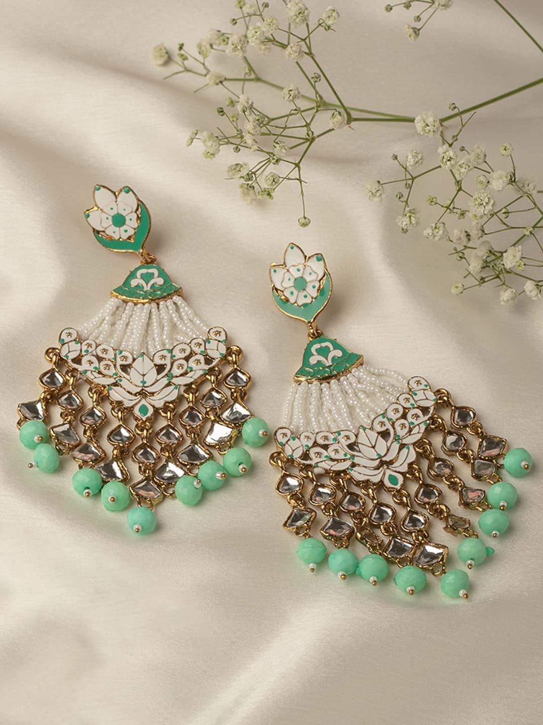 

Antique Gold Tone Embellished With Pearls & Meenakaari Dangle Earring For Women Onesize