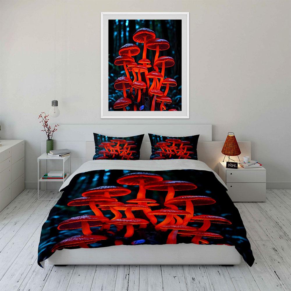 Glowing Mushroom Decor Set Multiple Sizes Kid'S And Adults' Bedroom Exquisite 3Pc Bedding Set, Gift