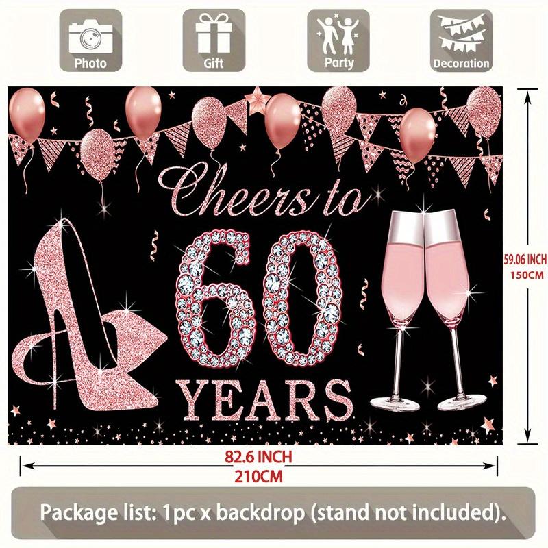 Party Backdrop Fabric 1 Piece 60th Birthday Decoration Banner "To Celebrate 60 Years" Rose Gold 60th Birthday Backdrop Fabric