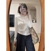 American Retro Long Sleeve Cropped T-shirt – Square Shoulder, Versatile Solid Color, Round Neck Slim Fit Base Layer for Women in Autumn.