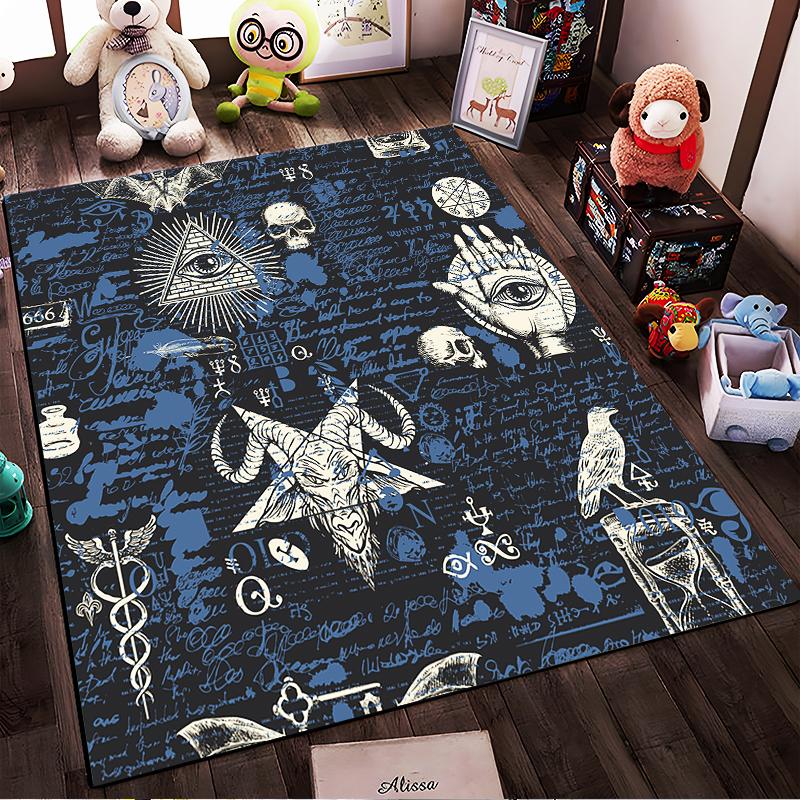 Occult Symbol Pattern Dark Rug Non-slip Rug Suitable for Living Room and Bedroom Sofas
