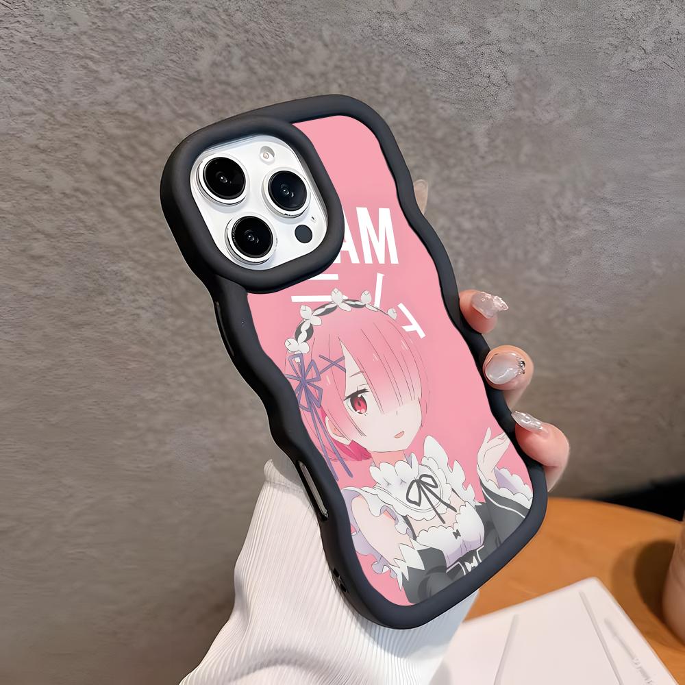 ReZero Ram Waifu Mobile Phone Case for iPhone 17 16 15 14 13 12 11 Air Pro Max Plus Wavy Edge TPU Colorful Cover Cover Luxury
