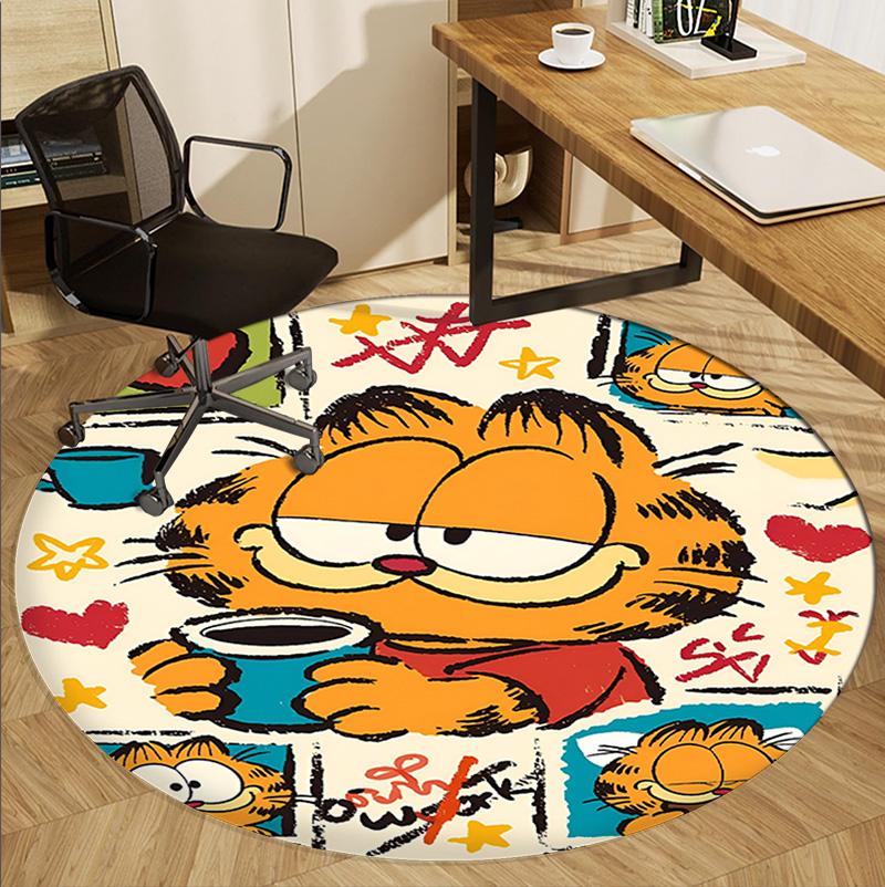 Garfield Pattern Round Rug, Indoor/Outdoor Mat, for Picnic, Gameroom, Bedroom, Office, Living Room, Home Decor Carpet, Birthday Gift