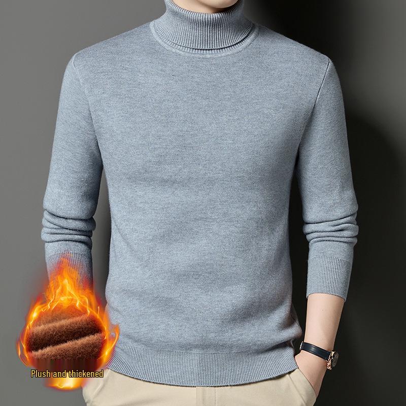 Men s Thick Velvet High Collar Slim Fit Knit Sweater - Autumn/Winter Warm Base Layer 4XL