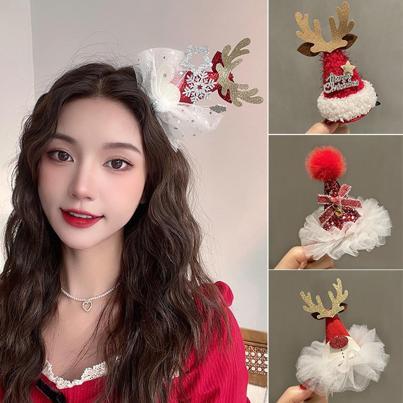 Christmas Headbands for Women Kids Xmas Hair Clip Side Clips Bangs Clips Cute Reindeer Headband Hair Accessories Party Favors