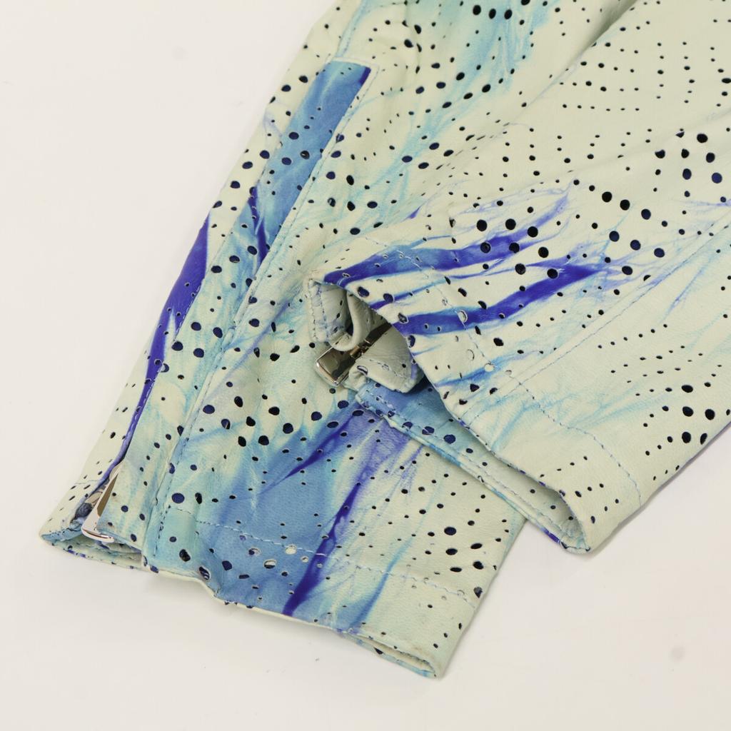 ZELE-PARIS Deerskin Perforated Zip-Up Hoodie Jacket 48 blueUsed