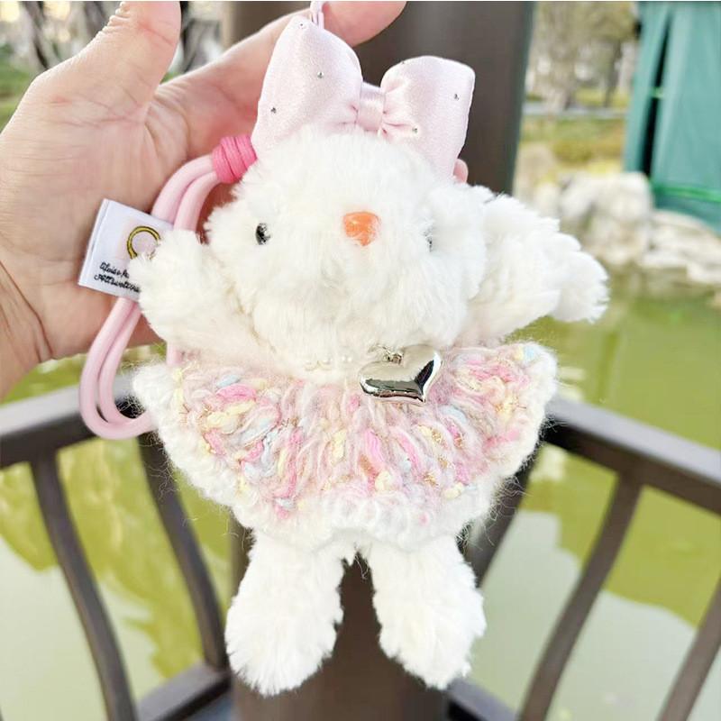 Dopamine Grid Rabbit Soft Toy Keyring With Colorful Bow For Collectors