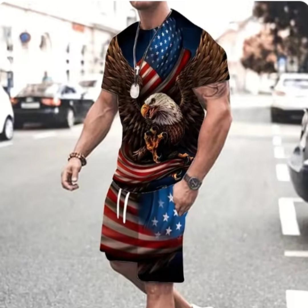

Модный мужской костюм с принтом в виде винтажного орла, летний повседневный дышащий спортивный костюм для бега, свободный мужской топ в стиле Y2K 6XL